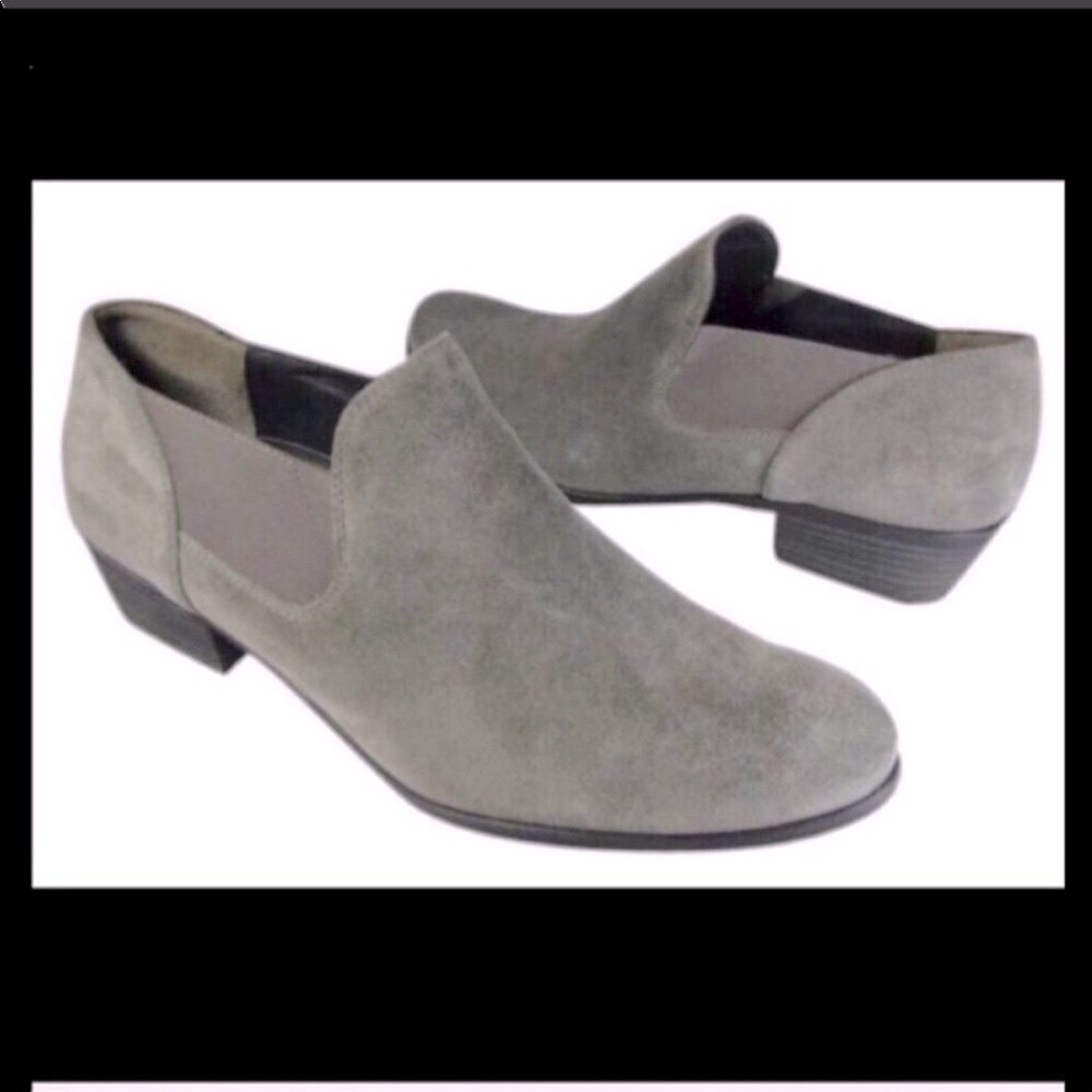 PAUL GREEN-FAITH-Gray Suede Leather Loafer Booties Size 7